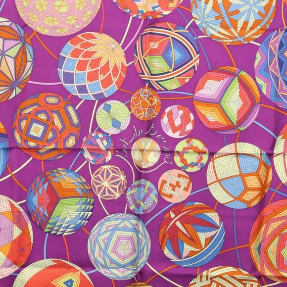 HERMES Carre 90 Scarf ""L’Art du Temari"" Silk Purple gray Auth yk18757 - Picture 11 of 16